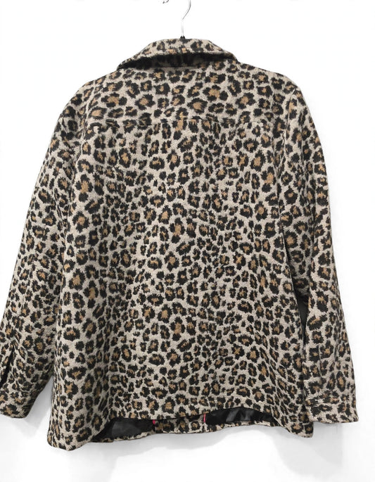 Back view of the FDJ French Dressing leopard print fuzzy knit coat, women's XL
