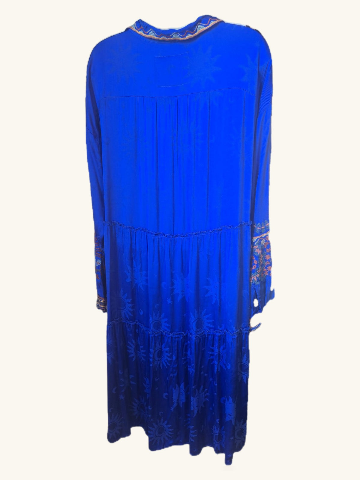 BIYA by Johnny Was blue tiered dress, back view