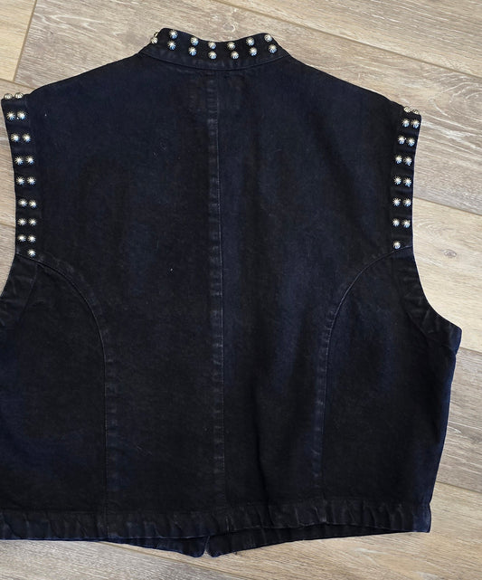 Vintage Black Denim Studded Vest — Silver Brand